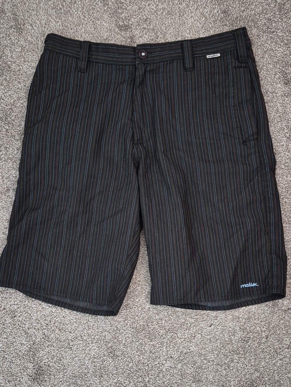 Matix Black Pinstripe Swim Shorts with Blue Accents